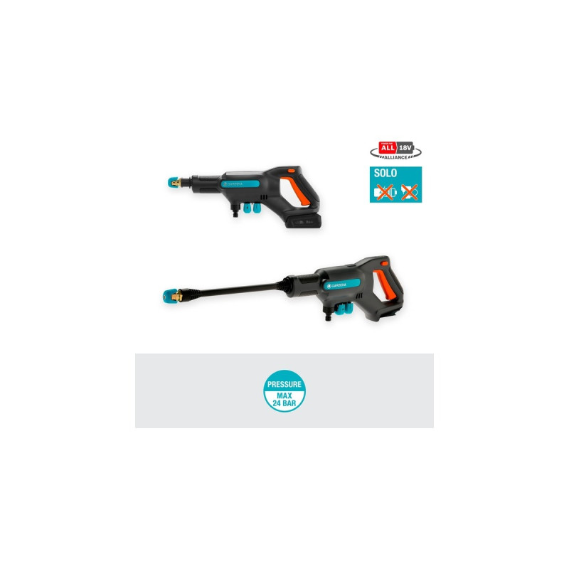 GARDENA Akku-Mitteldruckreiniger AquaClean 24/18V P4A solo(grau/türkis, ohne Akku und Ladegerät, POWER FOR ALL ALLIANCE)