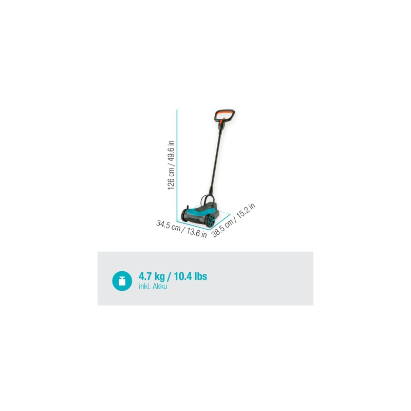 GARDENA Akku-Rasenmäher HandyMower 22/18V P4A, Ready-To-Use Set(grau/türkis, Li-Ion Akku 2,5Ah P4A, POWER FOR ALL ALLIANCE)