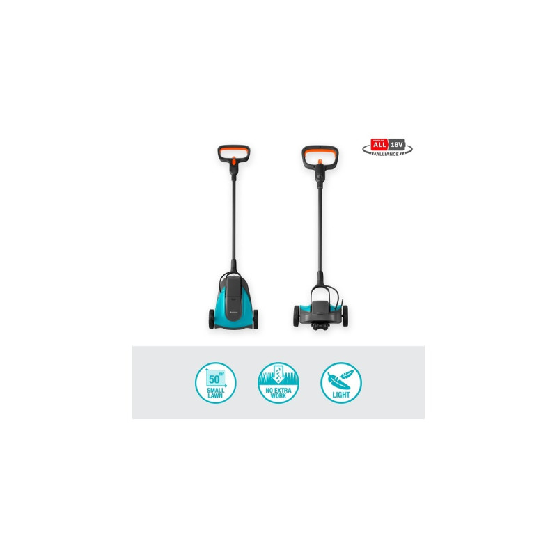 GARDENA Akku-Rasenmäher HandyMower 22/18V P4A, Ready-To-Use Set(grau/türkis, Li-Ion Akku 2,5Ah P4A, POWER FOR ALL ALLIANCE)