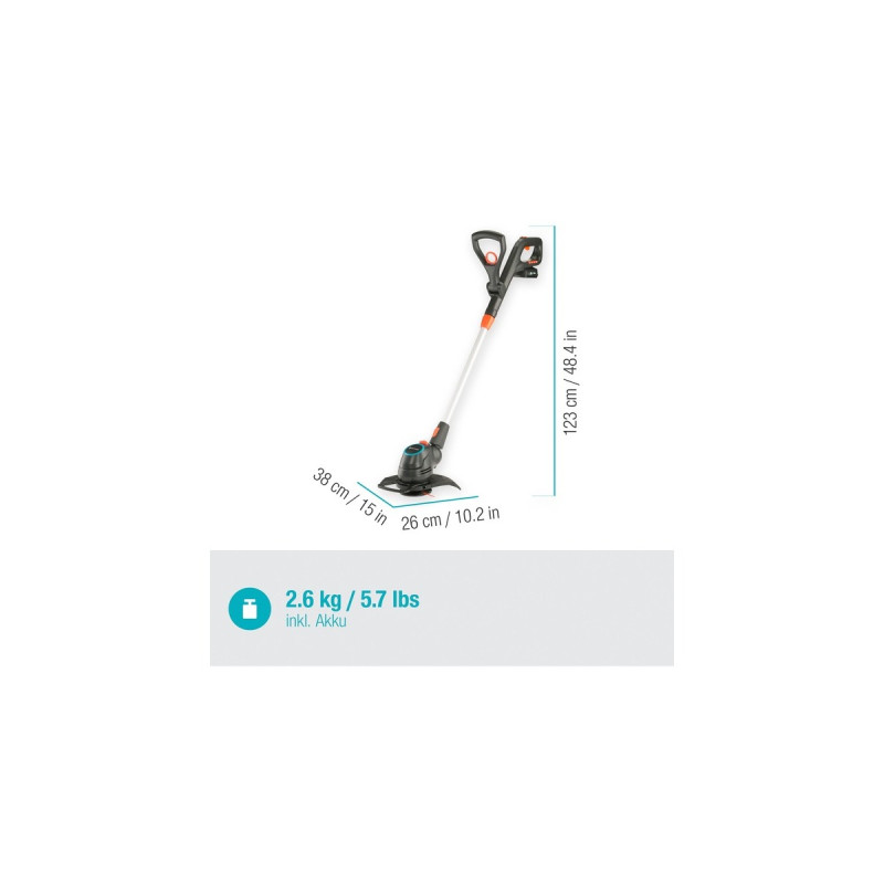 GARDENA Akku-Rasentrimmer ComfortCut 23/18V P4A, Ready-To-Use Set(grau/orange, Li-Ion Akku 2,5Ah P4A, POWER FOR ALL ALLIANCE)