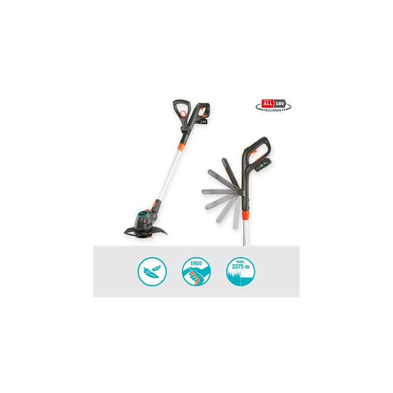 GARDENA Akku-Rasentrimmer ComfortCut 23/18V P4A, Ready-To-Use Set(grau/orange, Li-Ion Akku 2,5Ah P4A, POWER FOR ALL ALLIANCE)