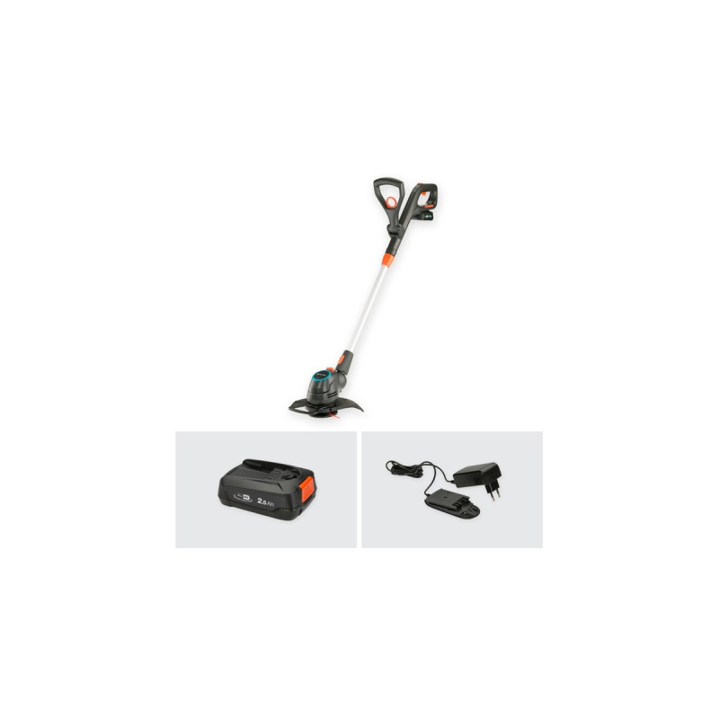 GARDENA Akku-Rasentrimmer ComfortCut 23/18V P4A, Ready-To-Use Set(grau/orange, Li-Ion Akku 2,5Ah P4A, POWER FOR ALL ALLIANCE)
