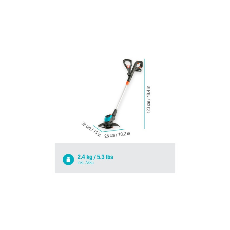 GARDENA Akku-Rasentrimmer EasyCut 23/18V P4A, Ready-To-Use Set(grau/türkis, Li-Ion Akku 2,0Ah P4A, POWER FOR ALL ALLIANCE)