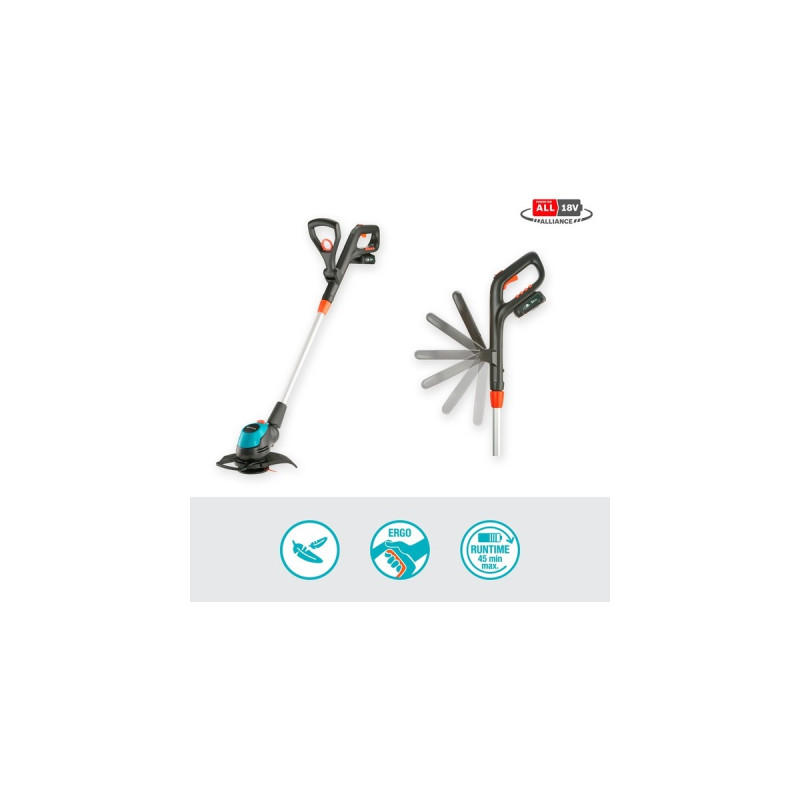 GARDENA Akku-Rasentrimmer EasyCut 23/18V P4A, Ready-To-Use Set(grau/türkis, Li-Ion Akku 2,0Ah P4A, POWER FOR ALL ALLIANCE)