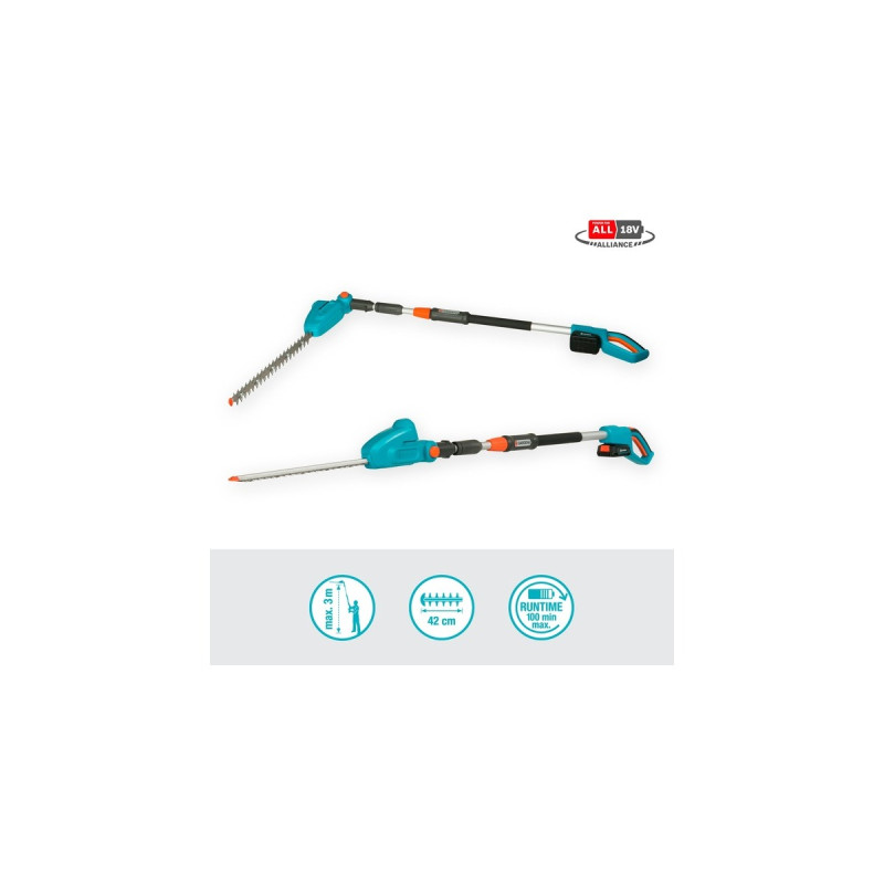 GARDENA Akku-Teleskop-Heckenschere THS 42/18V P4A, Ready-To-Use Set(türkis/grau, Li-Ion Akku 2,5Ah P4A, POWER FOR ALL ALLIANCE)