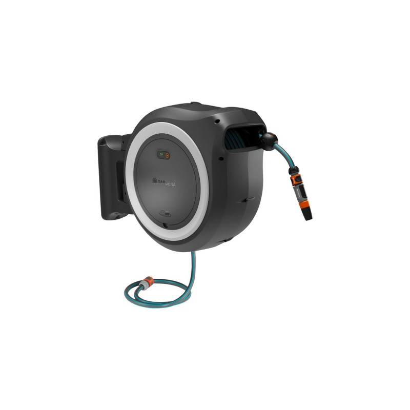 GARDENA Akku-Wand-Schlauchbox PowerRoll XL 18V P4A, 35 Meter, Schlauchtrommel(grau/weiß, Li-Ion Akku 2,5Ah, POWER FOR ALL ALLIANCE)