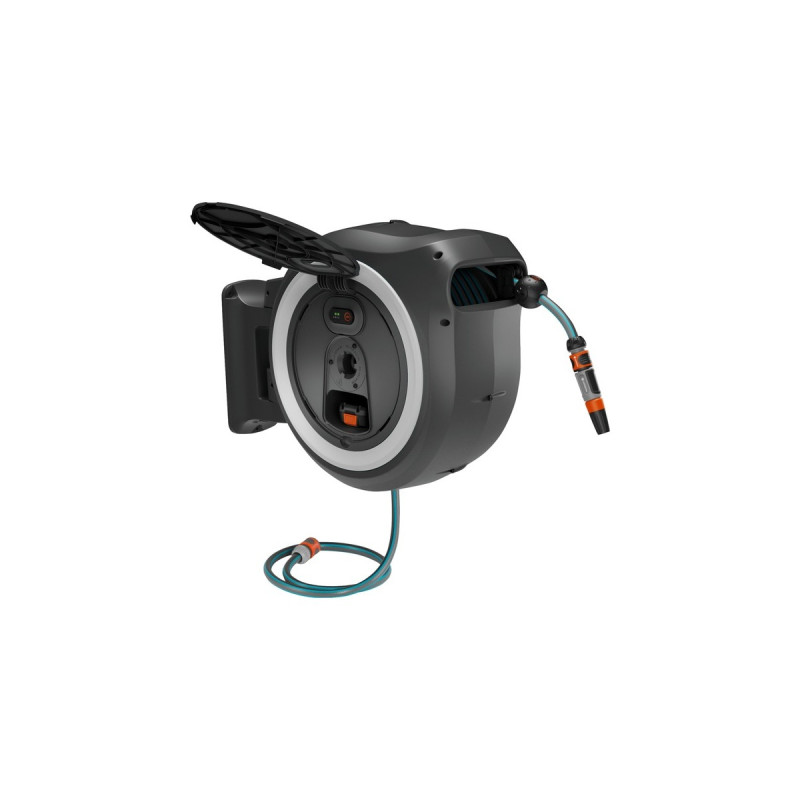 GARDENA Akku-Wand-Schlauchbox PowerRoll XXL 18V P4A, 40 Meter, Schlauchtrommel(grau/weiß, Li-Ion Akku 2,5Ah, POWER FOR ALL ALLIANCE)