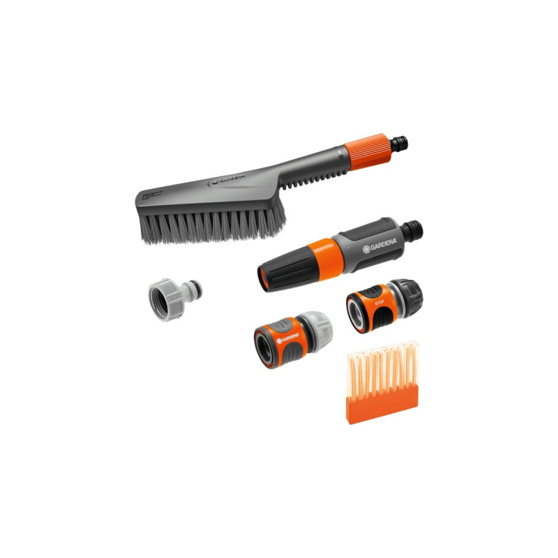 GARDENA Cleansystem Grundausstattung mit Handbürste S soft, Waschbürste(grau/orange, inkl. 10 Seifenstäbchen, Reinigungsspritze, Verbinder)