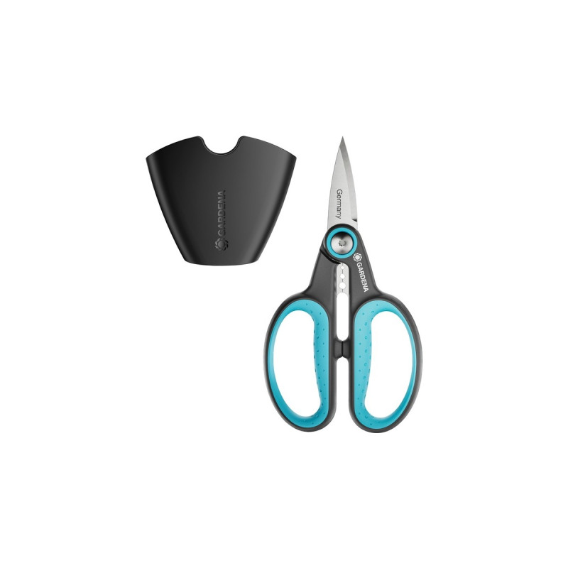 GARDENA Gartenschere HerbCut, Set mit Holster(grau/türkis, Kräuterschere mit Entblätterungsfunktion)
