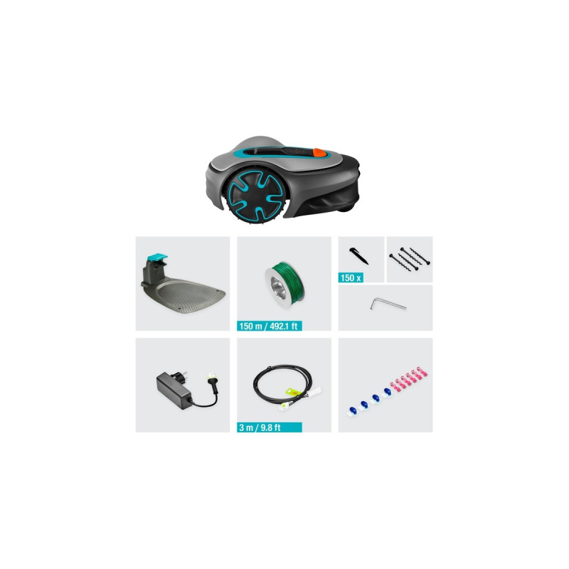 GARDENA Mähroboter SILENO minimo 500m²(grau/türkis, Li-Ionen Akku 2,1Ah)