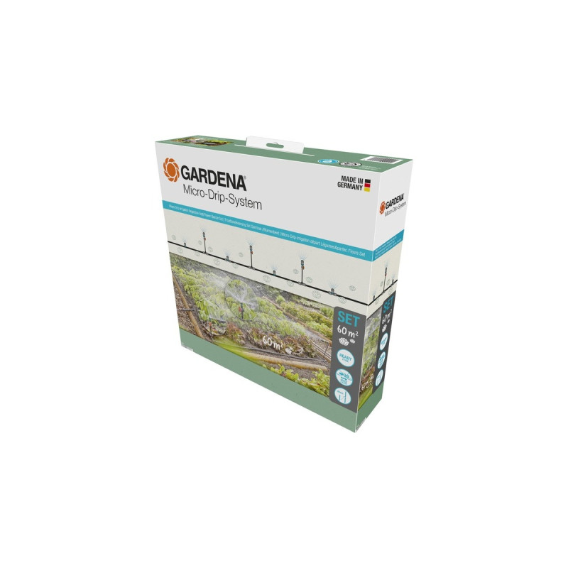 GARDENA Micro-Drip-System Tropfbewässerung Set Gemüse-/Blumenbeet 60m², Tropfer(schwarz/grau, Modell 2023)