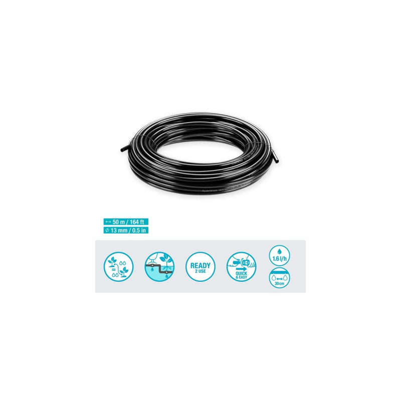 GARDENA Micro-Drip-System Tropfrohr für Büsche/Hecken 1,6 l/h, 50 Meter, Tropfer(schwarz, Modell 2023, ober- und unterirdisch)