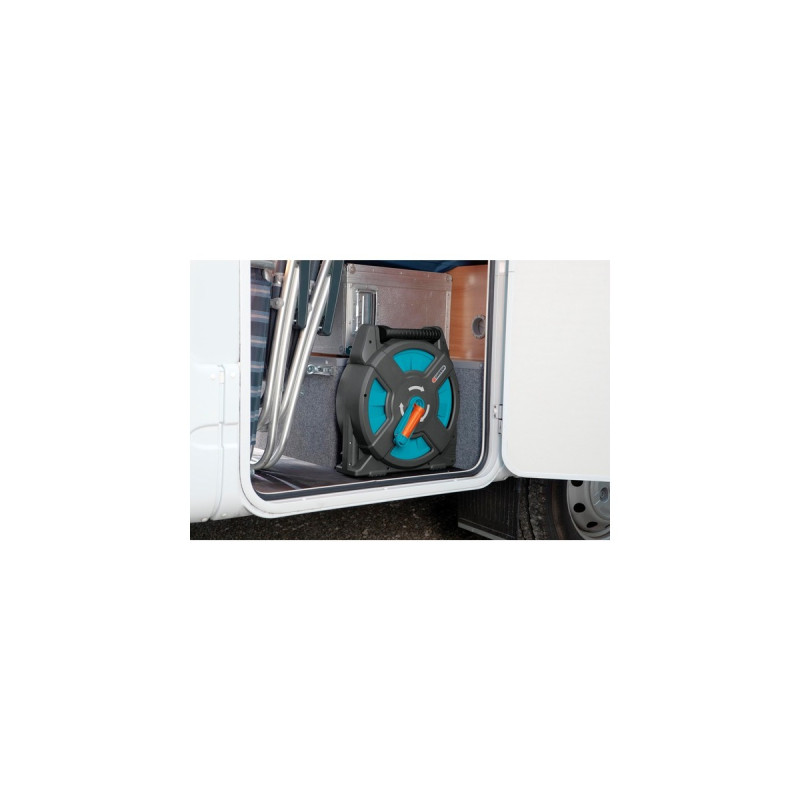 GARDENA Schlauchbox Classic 15 Set, mit Schlauch, Systemteilen und Spritze, Schlauchtrommel(grau/türkis, 15 Meter + 1,5 Meter)