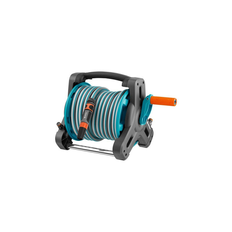 GARDENA Schlauchtrommel Classic 10 Set, mit Schlauch(grau/türkis, 10 Meter, mit Systemteilen und Spritze)