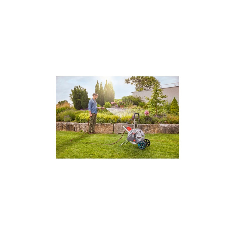 GARDENA Schlauchwagen CleverRoll M Easy Metall Set(grau/orange, 25 Meter, mit Anschlüssen)