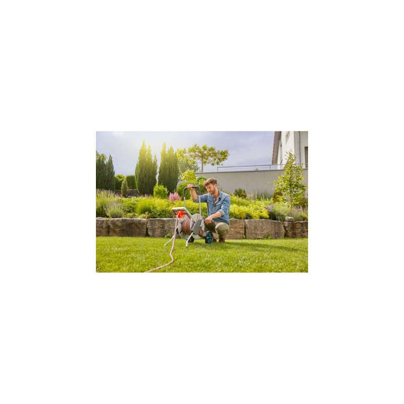 GARDENA Schlauchwagen CleverRoll M Easy Metall Set(grau/orange, 25 Meter, mit Anschlüssen)