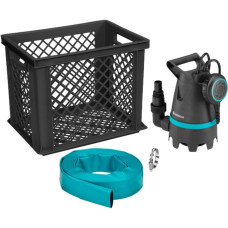 GARDENA Schmutzwasser-Tauchpumpe 10500 BASIC, Hochwasser-Set, Tauch- / Druckpumpe(schwarz/türkis, 400 Watt, inkl. Schlauch-Anschluss, Aufbewahrungsbox)