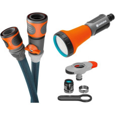 GARDENA Textilschlauch Liano Xtreme 1/2", 10 Meter Set + Indoor-Adapter(dunkelgrau/orange, Modell 2023, inkl. Bewässerungsbrause, Regulierventil)
