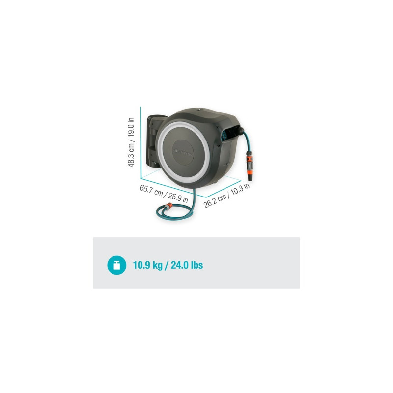 GARDENA Wand-Schlauchbox RollUp M/L, 25 Meter, Schlauchtrommel(grau)