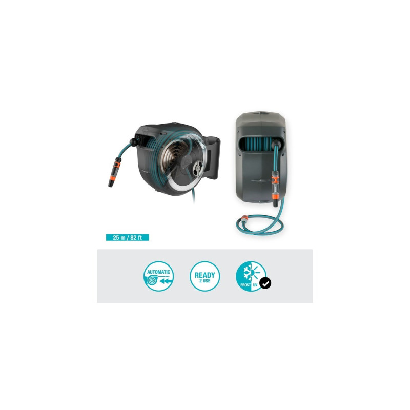 GARDENA Wand-Schlauchbox RollUp M/L, 25 Meter, Schlauchtrommel(grau)
