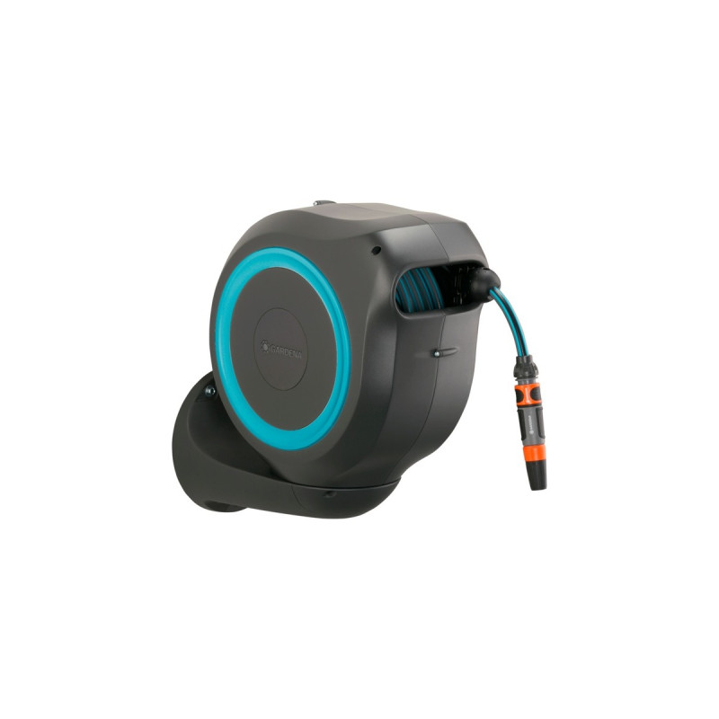 GARDENA Wand-Schlauchbox RollUp M, 20 Meter, Schlauchtrommel(grau/türkis)