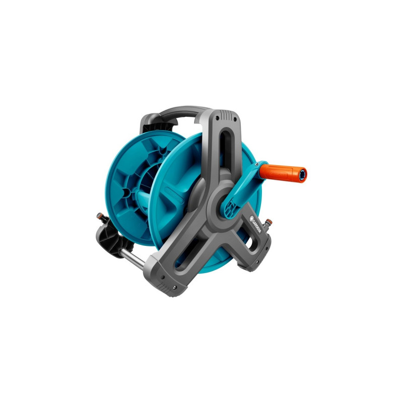 GARDENA Wand-Schlauchtrommel Classic 50 Set, mit Schlauch(grau/türkis, 20 Meter, mit Systemteilen und Spritze)
