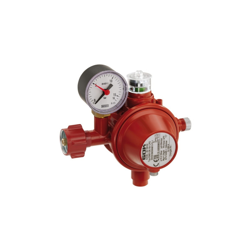 GOK Gasdruckregler EN61-DS 1,5kg/h SBS, Regulierventil(rot, mit Manometer)