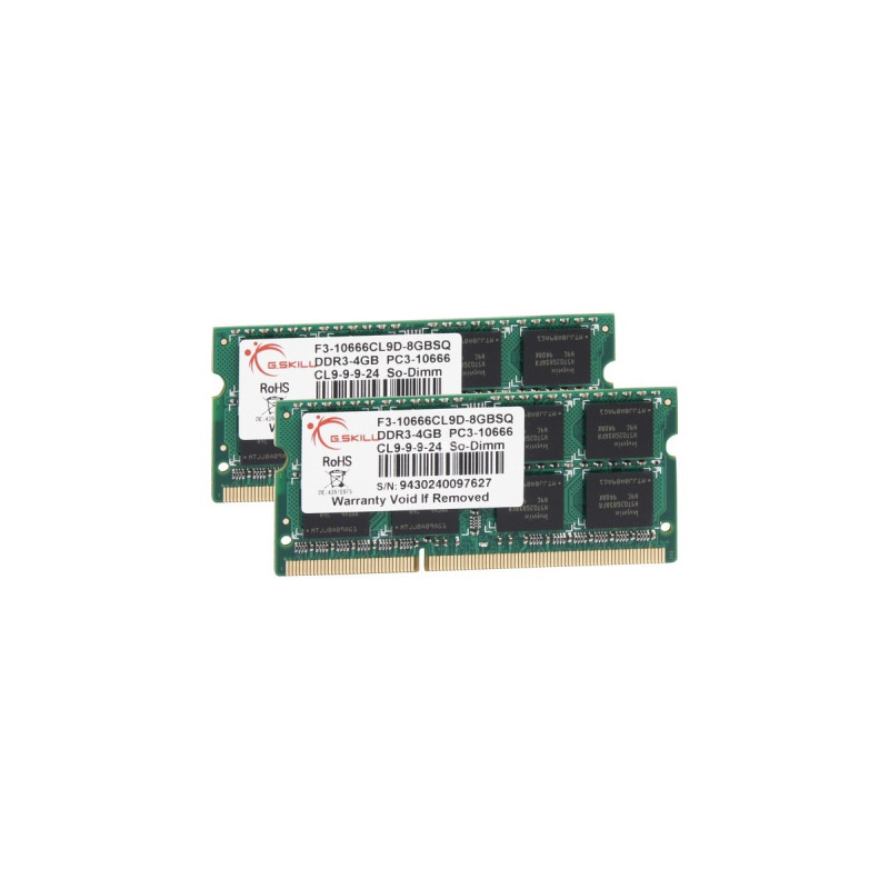 G.Skill SO-DIMM 8 GB DDR3-1333 (2x 4 GB) Dual-Kit, Arbeitsspeicher(F3-10666CL9D-8GBSQ, Lite Retail)