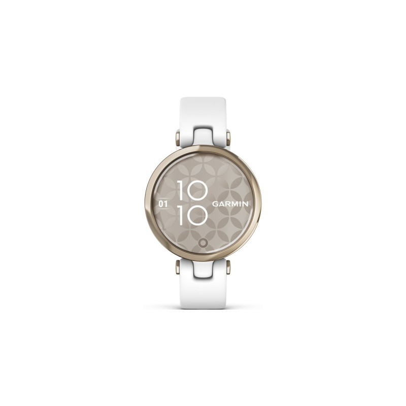 Garmin Lily Sport, Fitnesstracker(gold, Weißes Silikonarmband)