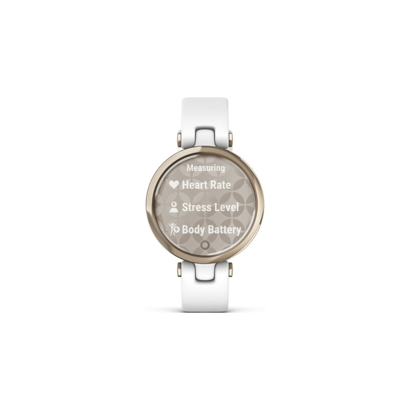 Garmin Lily Sport, Fitnesstracker(gold, Weißes Silikonarmband)