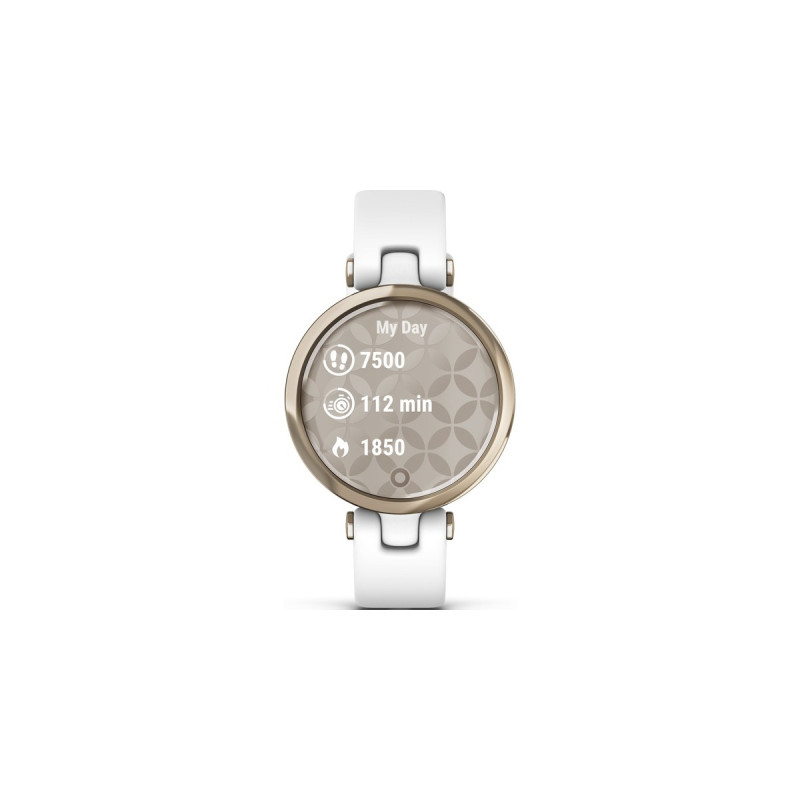 Garmin Lily Sport, Fitnesstracker(gold, Weißes Silikonarmband)