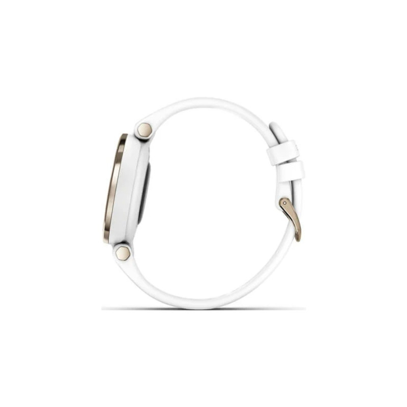 Garmin Lily Sport, Fitnesstracker(gold, Weißes Silikonarmband)