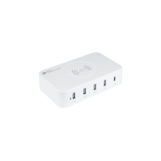 Good Connections USB-Desktop-Ladestation 60 Watt, 5-Port(weiß, 10W Qi Wireless Charging, USB-A, USB-C)