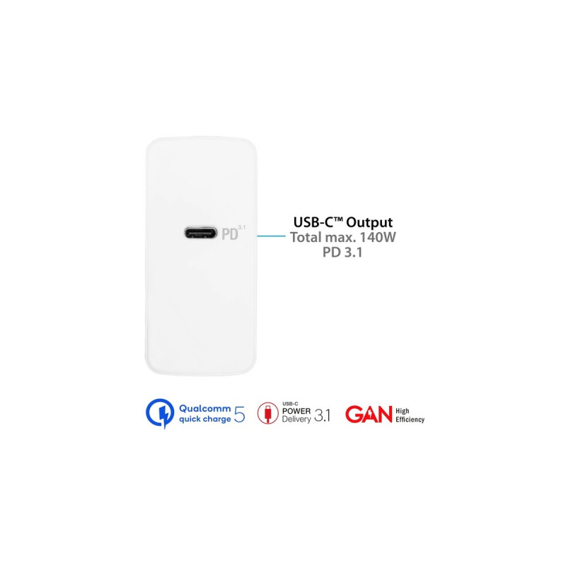 Good Connections USB-Schnellladegerät 140 Watt, 1-Port(weiß, GaN-Technologie, PD 3.1, QC 5, PPS)