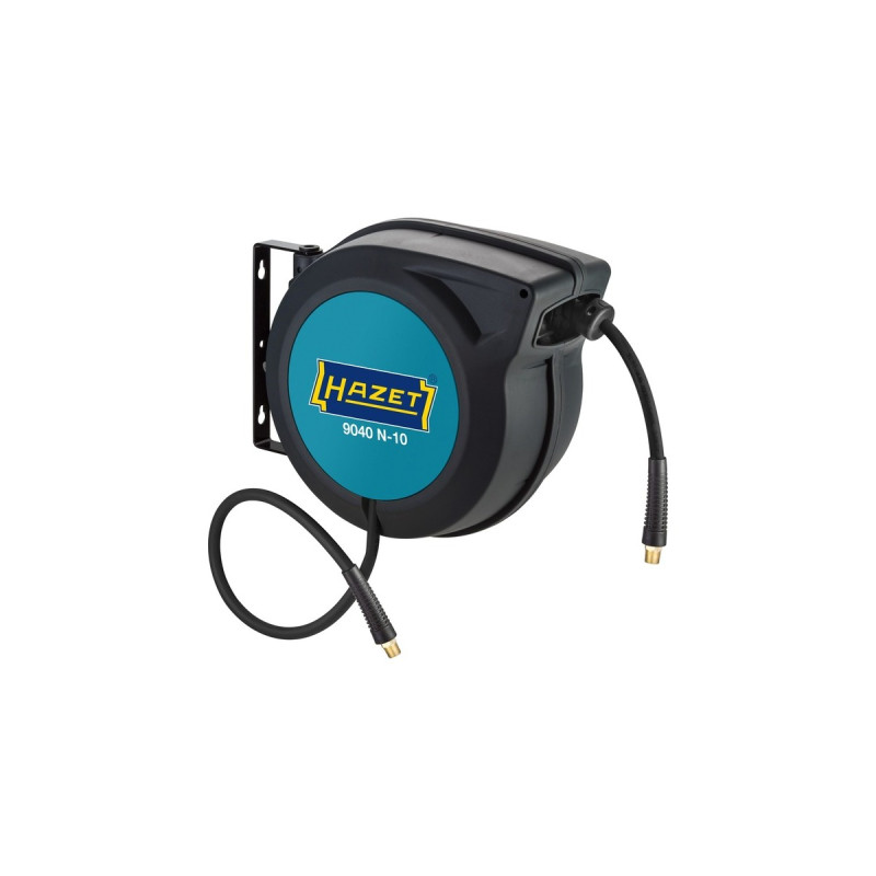 Hazet Schlauchaufroller 9040N-10, 15 Meter, Druckluftschlauch(schwarz/blau, 90cm Anschlussschlauch)