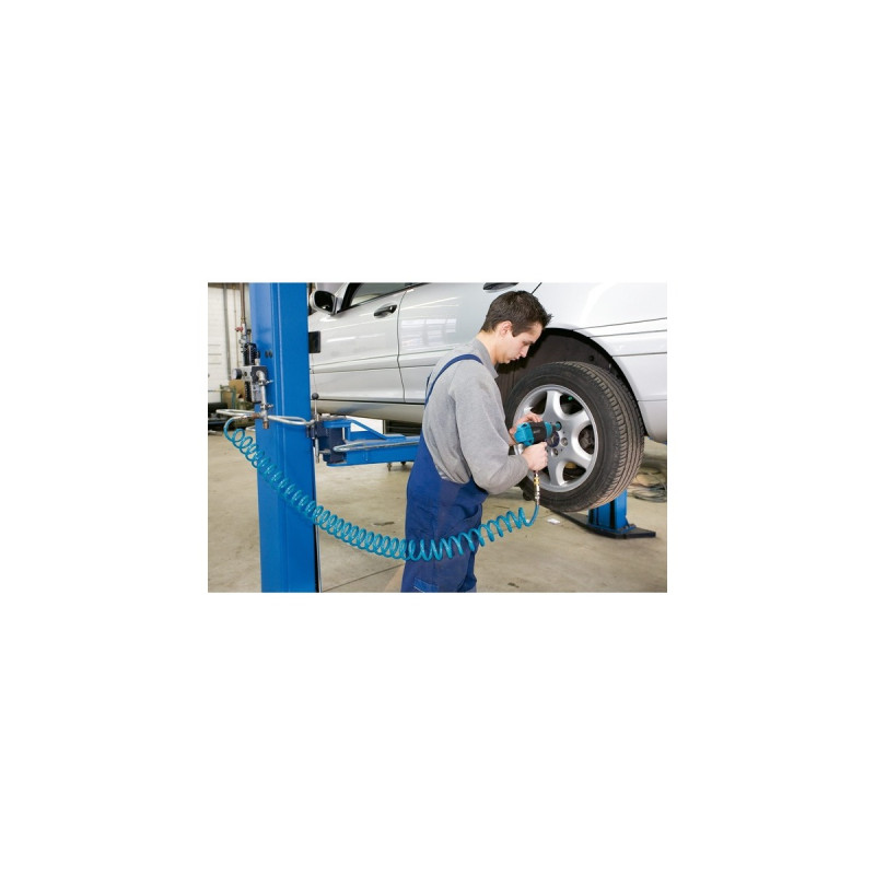 Hazet Spiralschlauch 9040S-10, Druckluftschlauch(blau, mit Drehgelenken, 7,62 Meter)