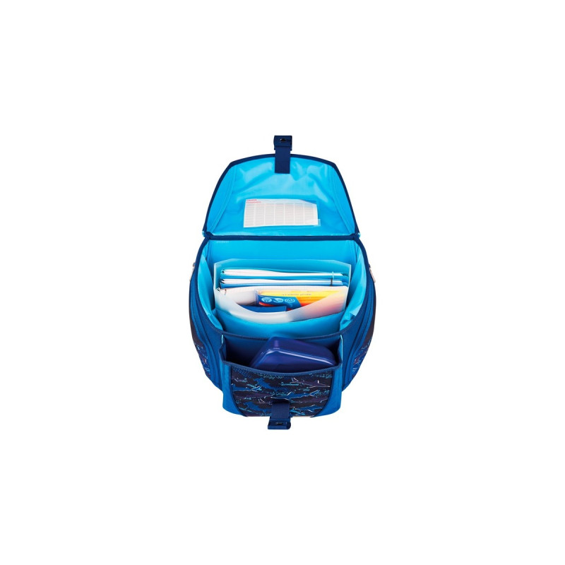 Herlitz FiloLight Plus Deep Sea, Schulranzen(dunkelblau/neon-blau, inkl. befülltem 16 tlg. Schüleretui, Faulenzer-Mäppchen, Sportbeutel)