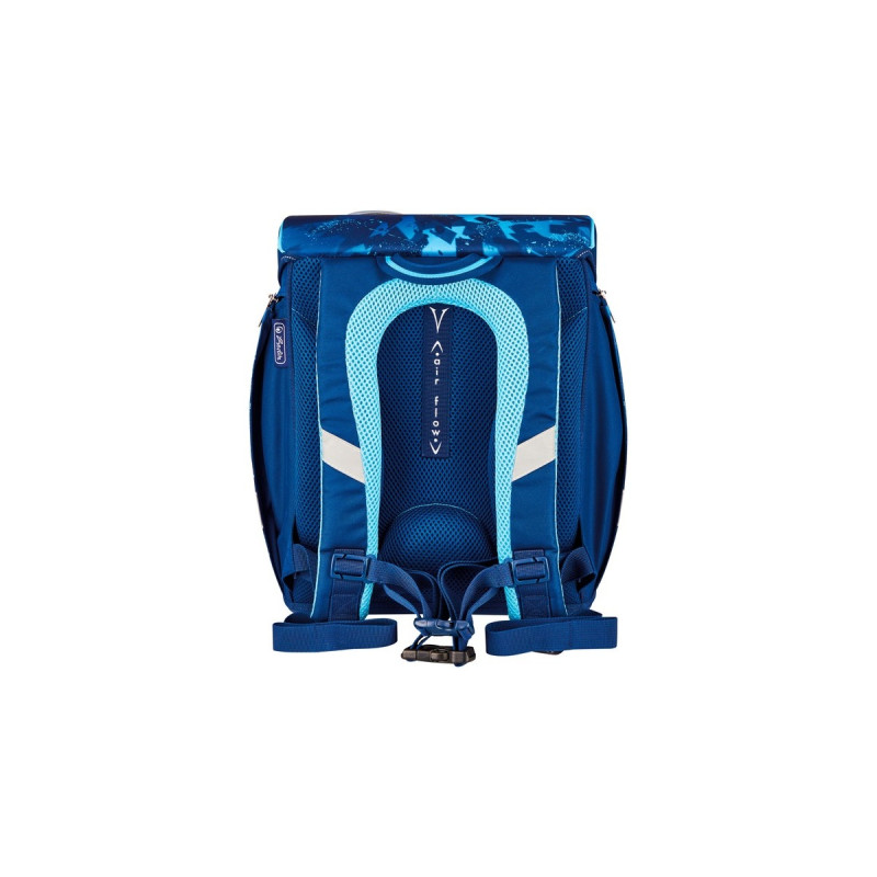 Herlitz FiloLight Plus Deep Sea, Schulranzen(dunkelblau/neon-blau, inkl. befülltem 16 tlg. Schüleretui, Faulenzer-Mäppchen, Sportbeutel)