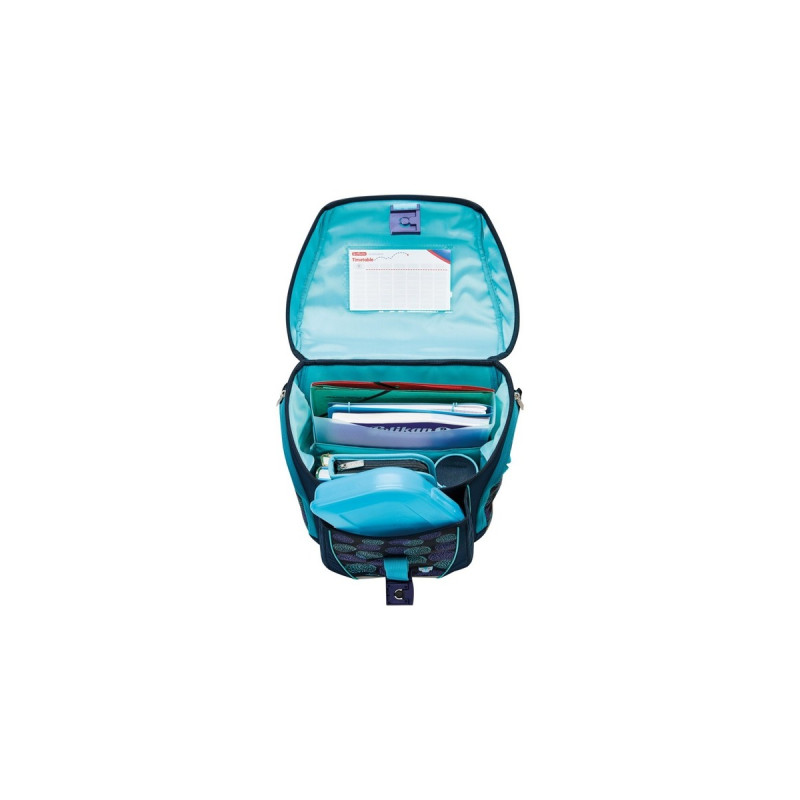 Herlitz FiloLight Plus Flower Owl, Schulranzen(dunkelblau/hellblau, inkl. befülltem 16 tlg. Schüleretui, Faulenzer Mäppchen, Sportbeutel)