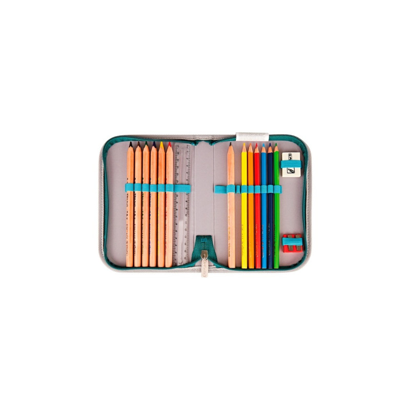 Herlitz FiloLight Plus Heavy Metal, Schulranzen(grün/grau, inkl. befülltem 16 tlg. Schüleretui, Faulenzer-Mäppchen, Sportbeutel)