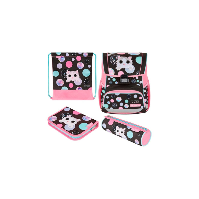 Herlitz Loop Plus Cute Cat, Schulranzen(pink/braun, inkl. 16 tlg. Schüleretui, Faulenzer-Mäppchen, Sportbeutel)