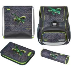 Herlitz Loop Plus Dragon Tale, Schulranzen(anthrazit/neon-grün, inkl. 16 tlg. Schüleretui, Faulenzermäppchen, Sportbeutel)