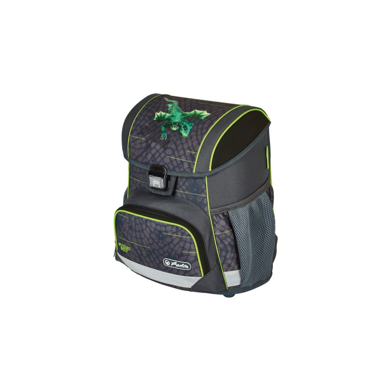 Herlitz Loop Plus Dragon Tale, Schulranzen(anthrazit/neon-grün, inkl. 16 tlg. Schüleretui, Faulenzermäppchen, Sportbeutel)