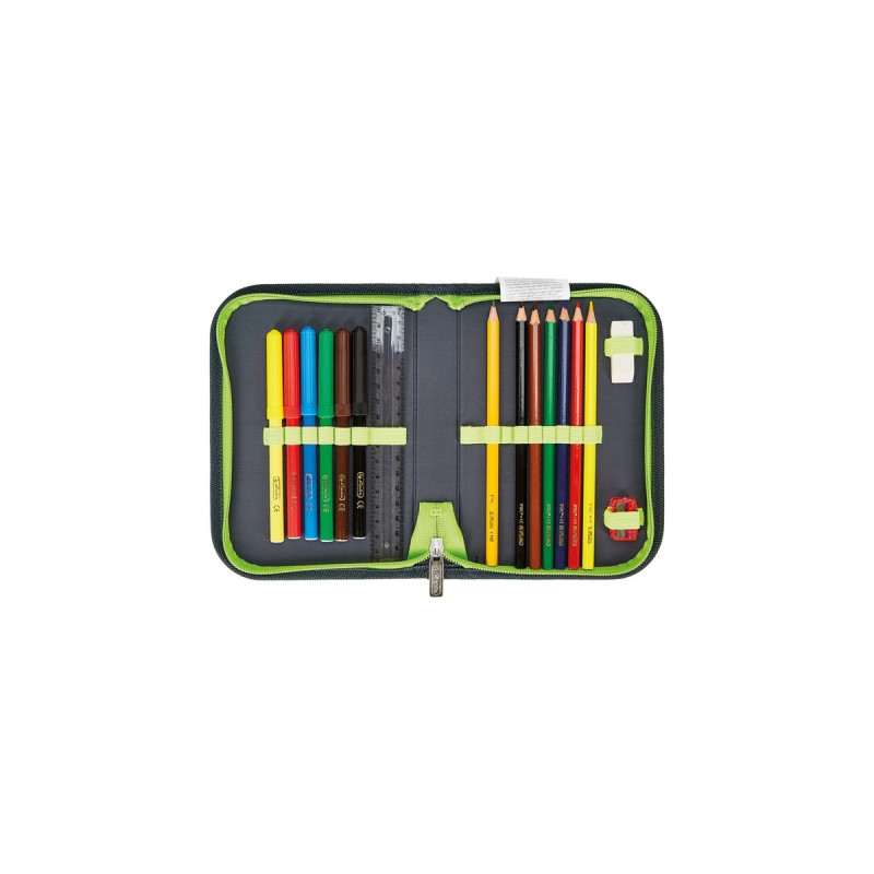 Herlitz Loop Plus Dragon Tale, Schulranzen(anthrazit/neon-grün, inkl. 16 tlg. Schüleretui, Faulenzermäppchen, Sportbeutel)