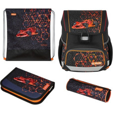 Herlitz Loop Plus Mechanic, Schulranzen(schwarz/hellorange, inkl. 16 tlg. Schüleretui, Faulenzermäppchen, Sportbeutel)