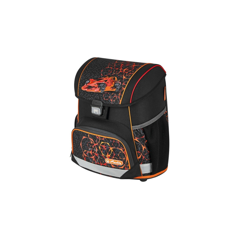 Herlitz Loop Plus Mechanic, Schulranzen(schwarz/hellorange, inkl. 16 tlg. Schüleretui, Faulenzermäppchen, Sportbeutel)