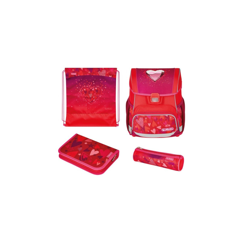 Herlitz Loop Plus Sweet Hearts, Schulranzen(rot, inkl. 16 tlg. Schüleretui, Faulenzermäppchen, Sportbeutel)