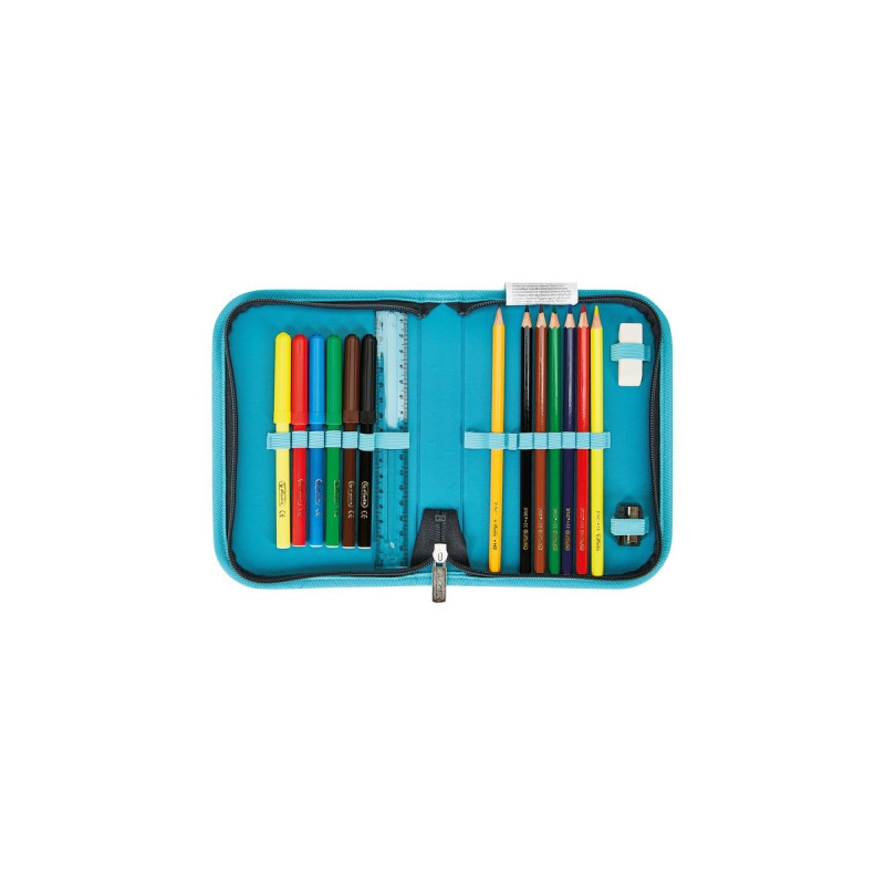 Herlitz SoftLight Plus Bloomy Birds, Schulranzen(dunkelblau/türkis, inkl. befülltem 16 tlg. Schüleretui, Faulenzermäppchen, Sportbeutel)