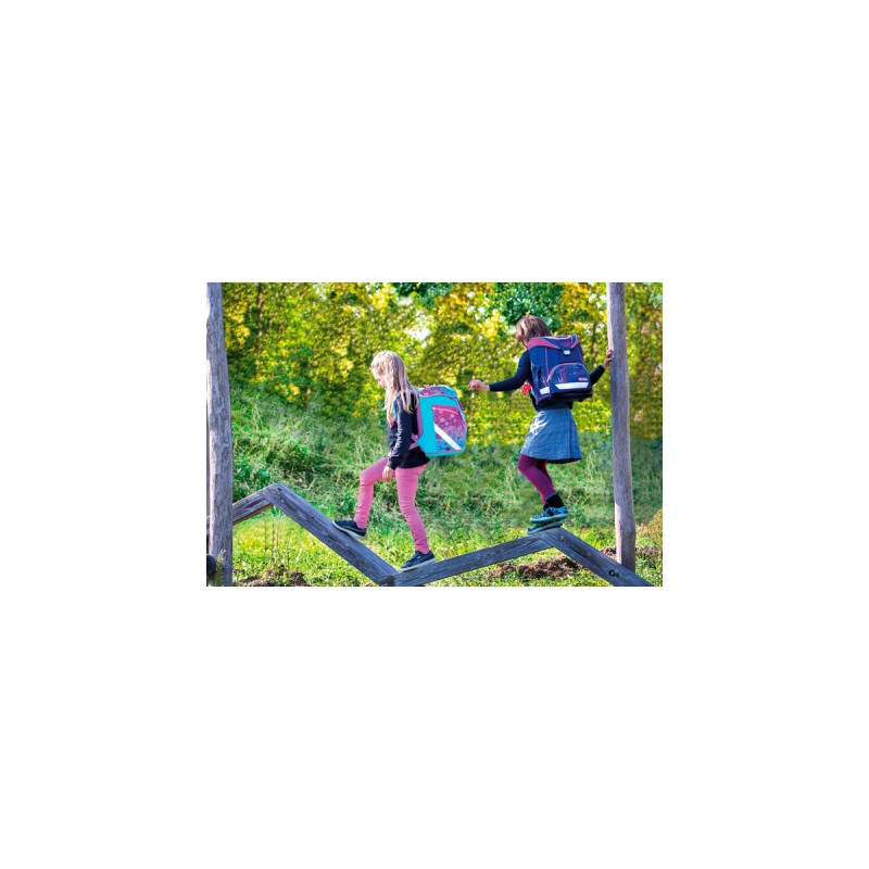 Herlitz SoftLight Plus GreenLine Pink Bubbles, Schulranzen(pink/hellblau, inkl. befülltem 16 tlg. Schüleretui, Faulenzermäppchen, Sportbeutel)