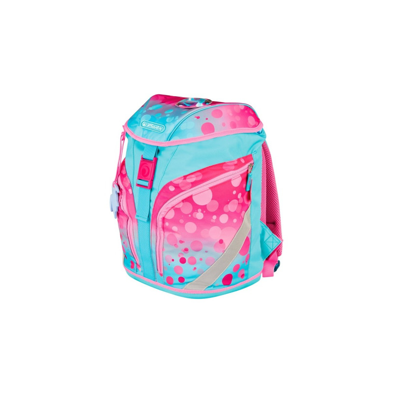 Herlitz SoftLight Plus GreenLine Pink Bubbles, Schulranzen(pink/hellblau, inkl. befülltem 16 tlg. Schüleretui, Faulenzermäppchen, Sportbeutel)
